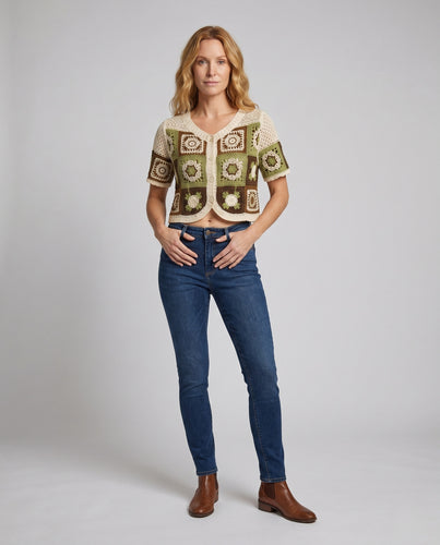 Damen Häkelsitzoberteil mit Blumenmuster EB