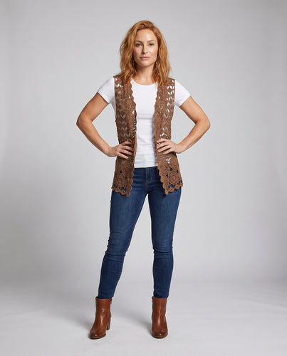 Damen Häkelweste mit feinem Lochmuster und eleganten Details EB