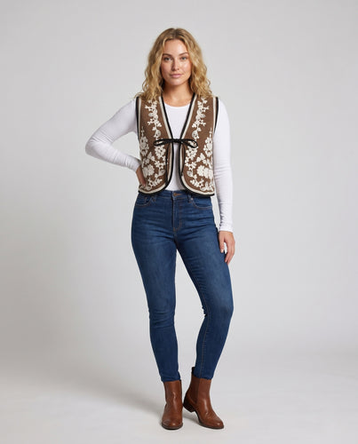 Damen Häkelweste mit floralen Applikationen EB 1777987609