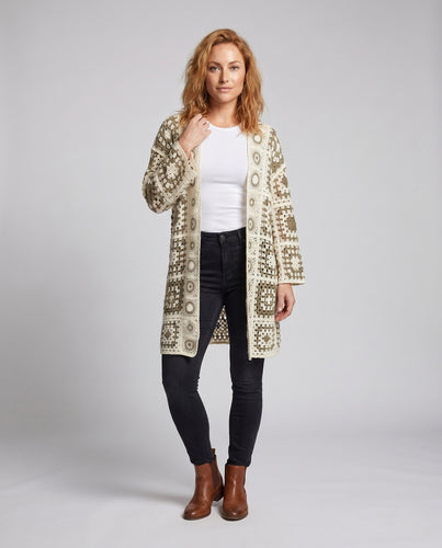 Damen Langärmlige Häkeljacke mit einzigartigem Muster EB