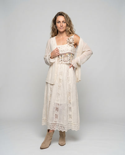 Damen Langes Häkelkleid mit detailverliebtem Spitzenbesatz EB