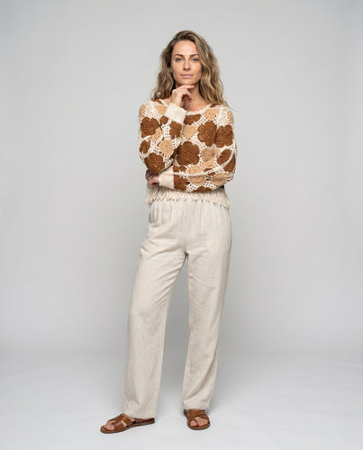 Damen lässige Häkelbluse mit floralen Mustern und Fransen EB