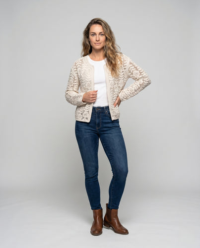 Damen lässige Häkeljacke mit floralen Mustern EB
