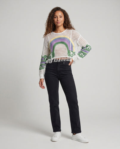 Damen Lässiger Strickpullover mit Regenbogenmuster EB