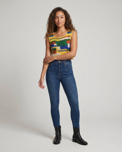 Damen Lässiges gehäkeltes Crop-Top mit geometrischem Muster EB