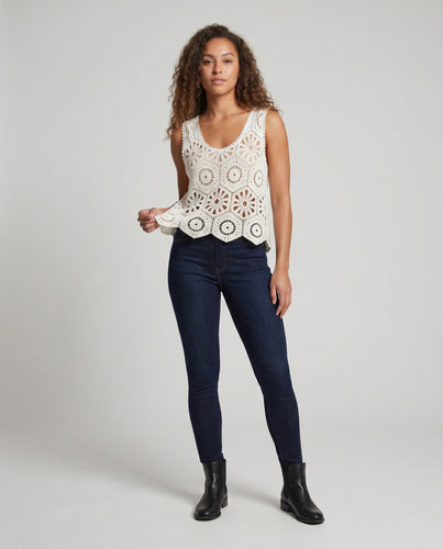 Damen lässiges gehäkeltes Oberteil mit Blumenmuster EB