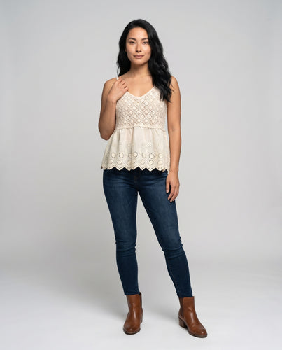 Damen lässiges Häkeloberteil mit floralem Detail EB
