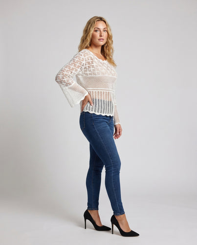 Damen luftige Häkelbluse mit eleganten Details EB