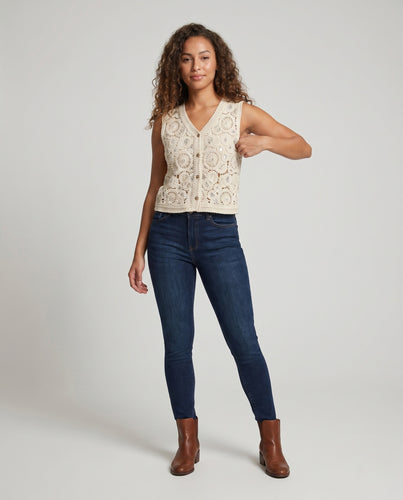 Damen luftige Häkelbluse mit floralen Mustern EB