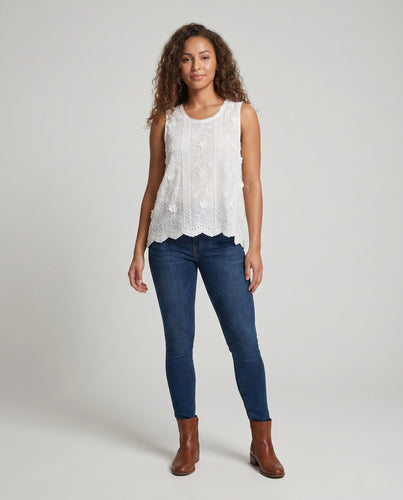 Damen luftige Häkelbluse mit floraler Stickerei EB