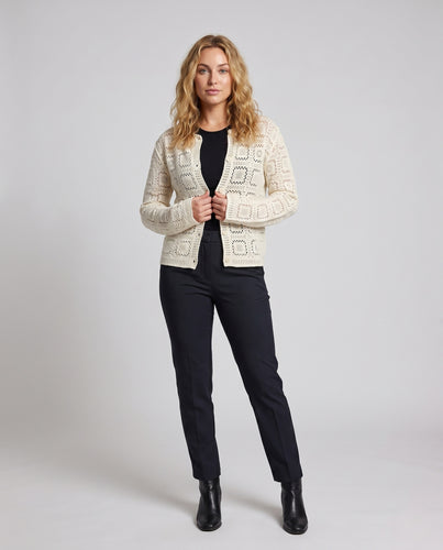 Damen luftiger Häkelcardigan mit Knopfleiste EB
