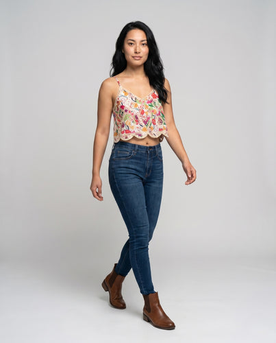 Damen luftiges Crop-Top aus buntem, floralem Stoff EB
