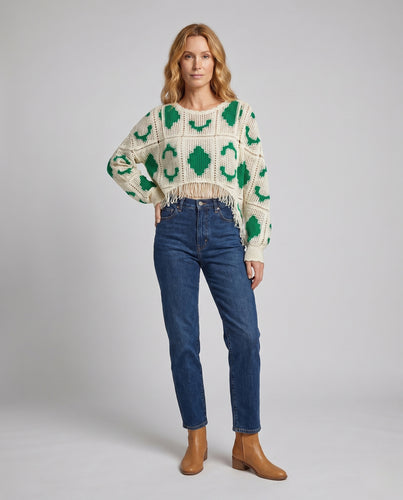 Damen luftiges gehäkeltes Crop-Top mit fransigen Details EB