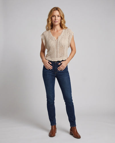 Damen luftiges gehäkeltes Crop-Top mit knöpfen EB