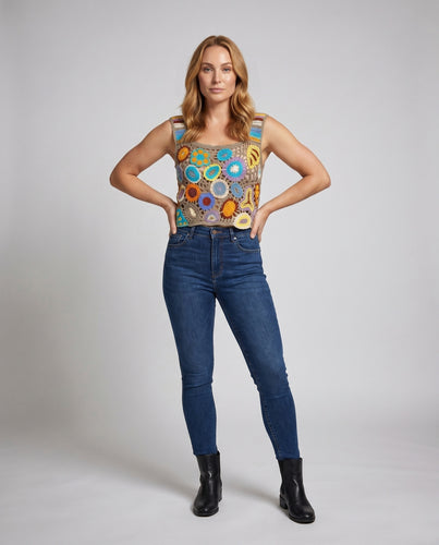 Damen Luftiges Häkeloberteil mit bunten Blumenmotiven EB