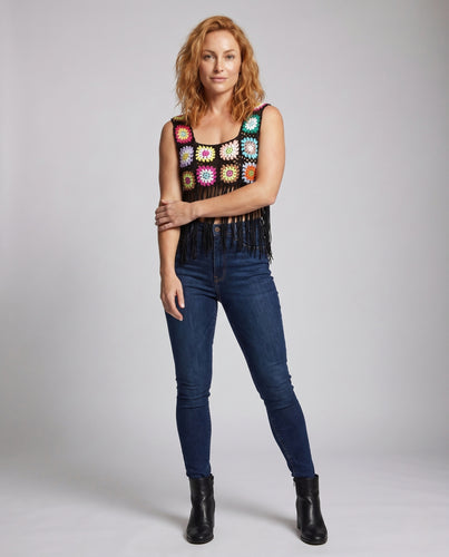 Damen luftiges Häkeloberteil mit Fransendetails EB