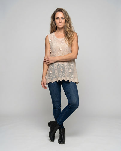 Damen luftiges Spitzenoberteil mit floralen Details EB
