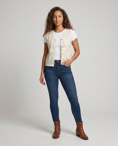 Damen Luxus Häkelbluse mit Knopfdetail EB