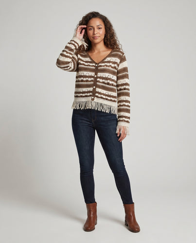 Damen modischer Häkelcardigan mit Fransen EB