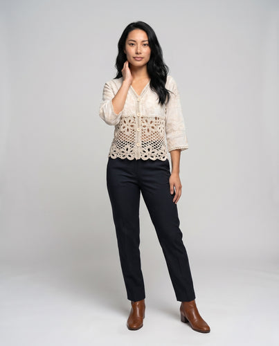 Damen romantische Bluse mit floralen Stickereien und Puffärmeln EB