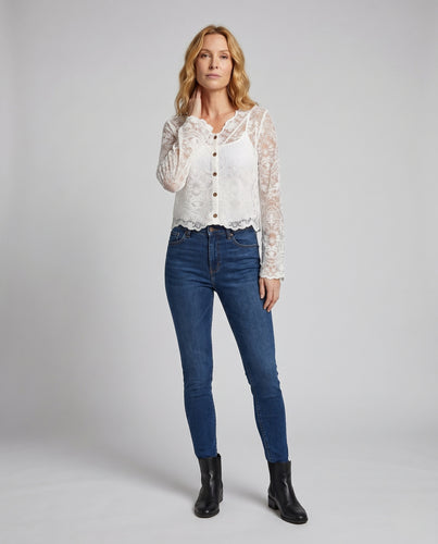 Damen Spitzencardigan mit Knopfleiste und romantischen Details EB