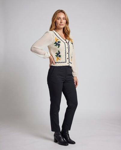 Damen Strickweste mit floralen Details EB