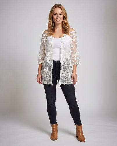 Damen transparente Häkeljacke mit floralen Mustern EB