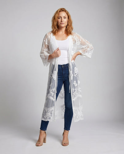 Damen Transparente Strandkimono EB