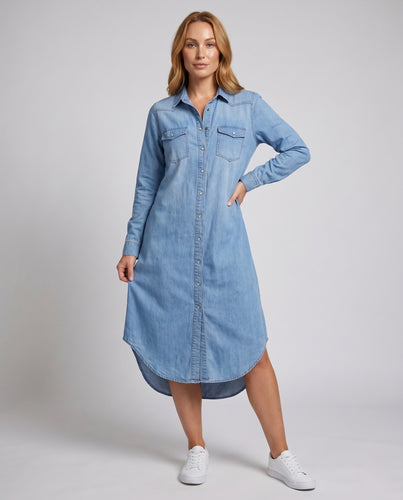 Damen Denim Hemdblusenkleid EB