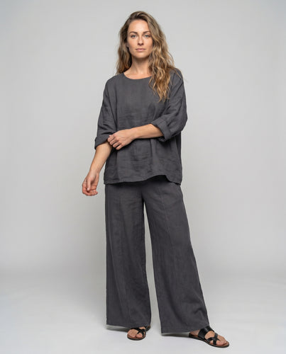 Damen Zweiteiliges Leinen-Outfit mit weitem Schnitt EB