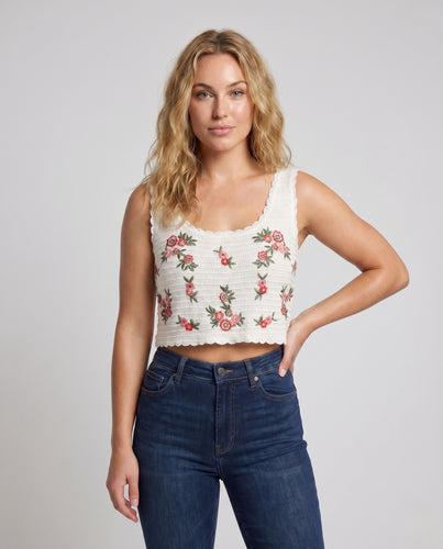 Damen Crop-Top mit floralen Stickereien EB