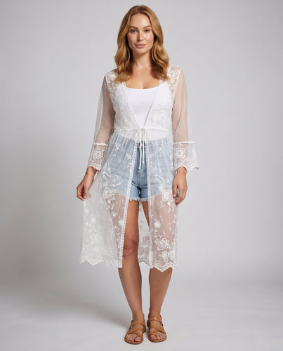 Damen Elegante Spitzenjacke mit floralen Applikationen EB