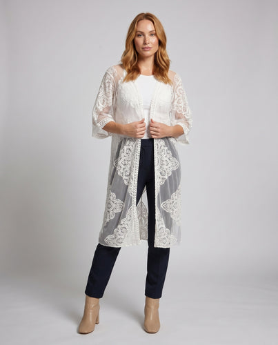 Damen elegante Strandrobe mit floralem Spitzenmuster EB