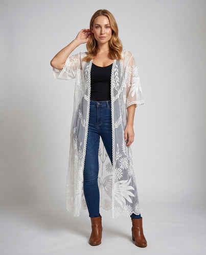 Damen elegante strandtunika mit floralen Stickereien EB