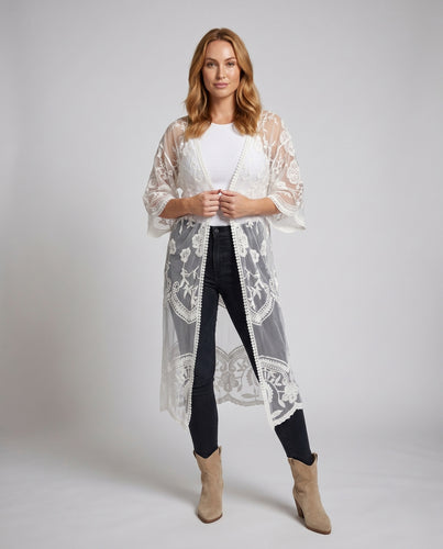 Damen elegante Strandüberwurfjacke mit kunstvollen Stickereien EB