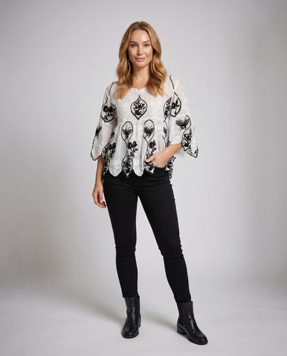 Damen Elegante Tunika mit kunstvollen Stickereien EB