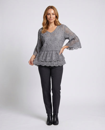 Damen elegante und filigrane Spitzenbluse EB