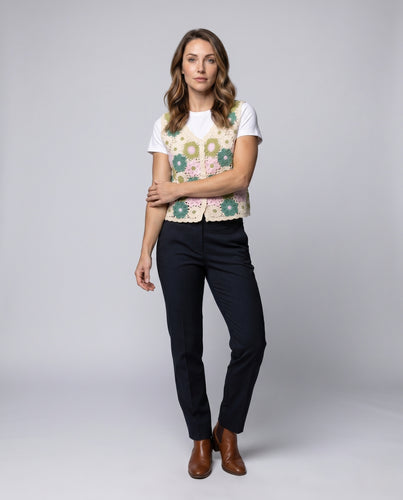 Damen gehäkelte Bluse mit floralen Motiven und transparenten Akzenten EB