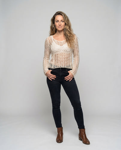 Damen gehäkelte Sommerbluse mit V-Ausschnitt EB