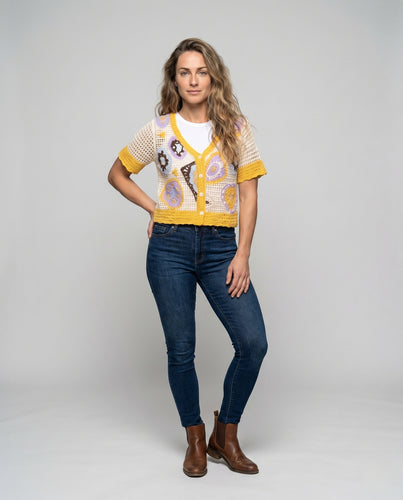 Damen gehäkelte Sommerjacke mit buntem Motiv EB