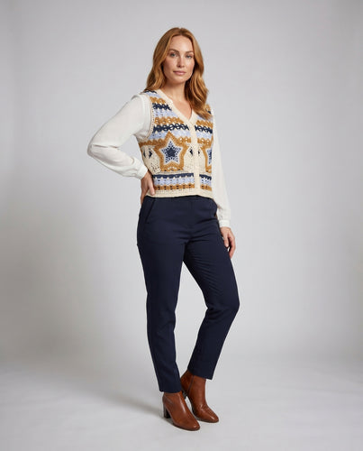 Damen gehäkelte Weste mit buntem Sternedesign EB