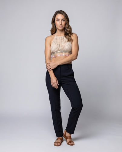 Damen gehäkeltes Bikini-Oberteil mit bunten Troddeln EB