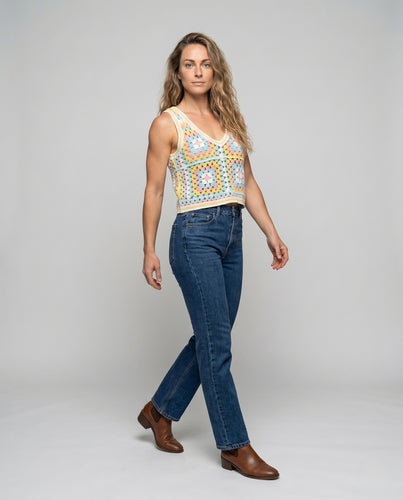 Damen gehäkeltes Bustier mit buntem Quadratdesign EB