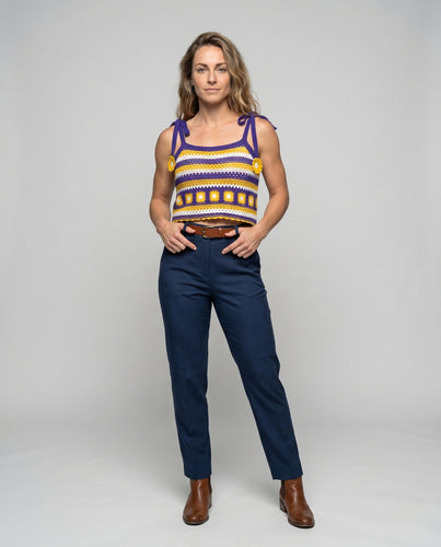 Damen gehäkeltes Bustier mit bunten Blumenapplikationen EB