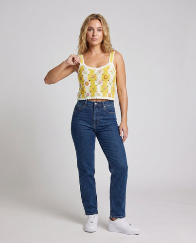 Damen gehäkeltes Crop-Top mit buntem Blütenmuster EB
