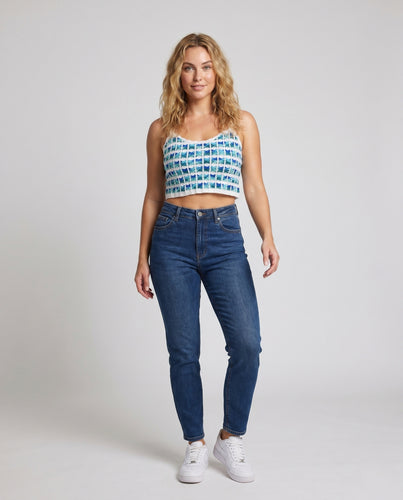 Damen gehäkeltes Crop-Top mit buntem Strukturdesign EB
