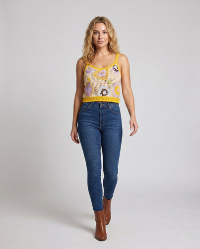 Damen gehäkeltes Crop-Top mit einzigartigem Mustermix EB