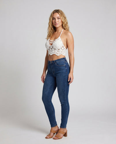 Damen Häkel-Bustier im romantischen Design mit feinen Spitzenakzenten EB