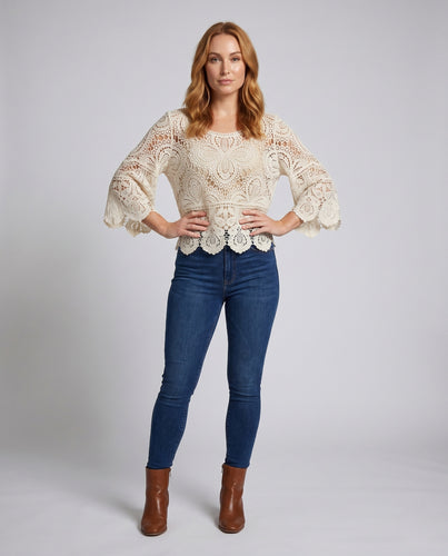 Damen Häkelbluse mit elegantem Lochmuster EB