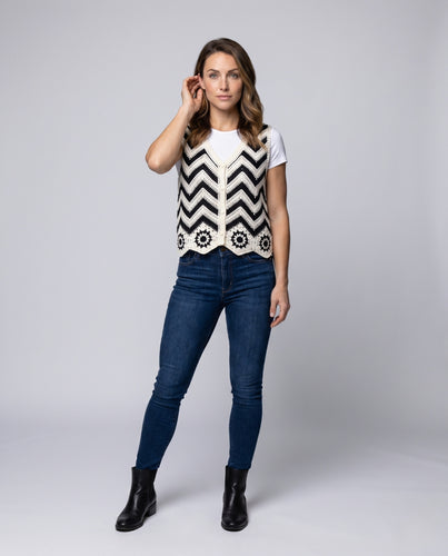 Damen Häkelbluse mit V-Ausschnitt und geometrischem Muster EB